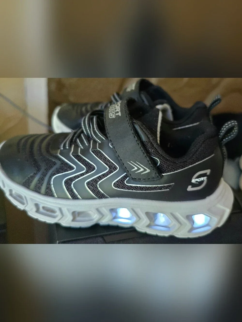 Sz 10 Toddler Kids S SPORT BY SKECHERS JARROD LIGHT-UP Black Bungee Lace/Adj Str